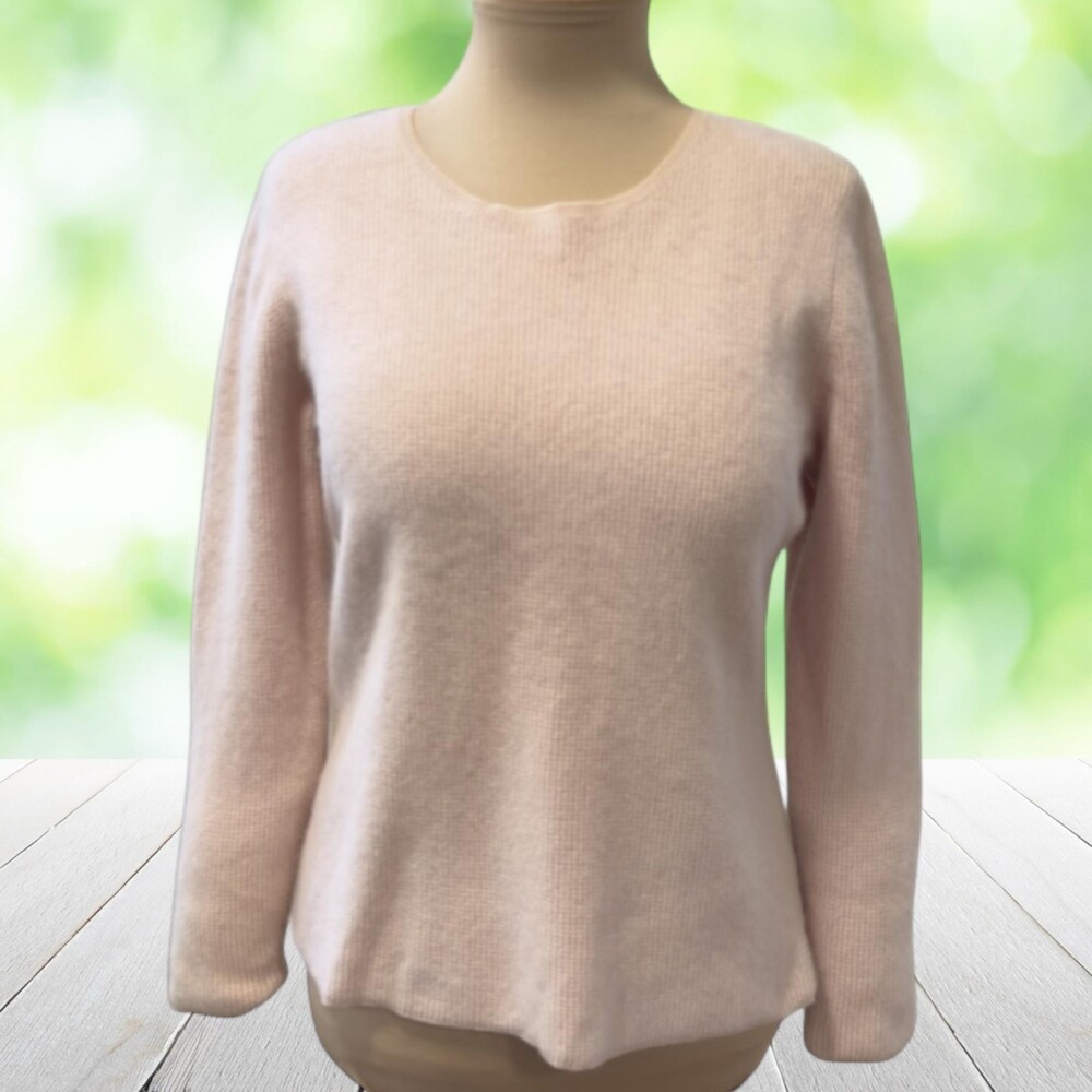 Vintage LL BEAN Cashmere Sweater Waffle Knit Ballet Pink Cottagecore Soft Size M